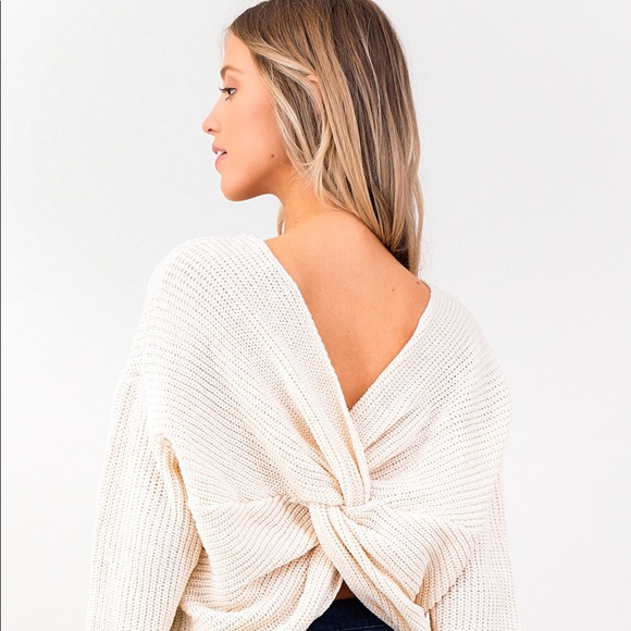 Ivory Knitted Knot Loose Backless Sweater - Picture 4 of 7